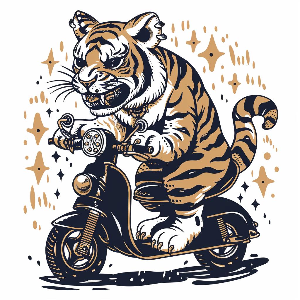 tiger  scooter  motorcycle  animal  humor  playful  artwork  colorful  whimsical  dynamic 943464