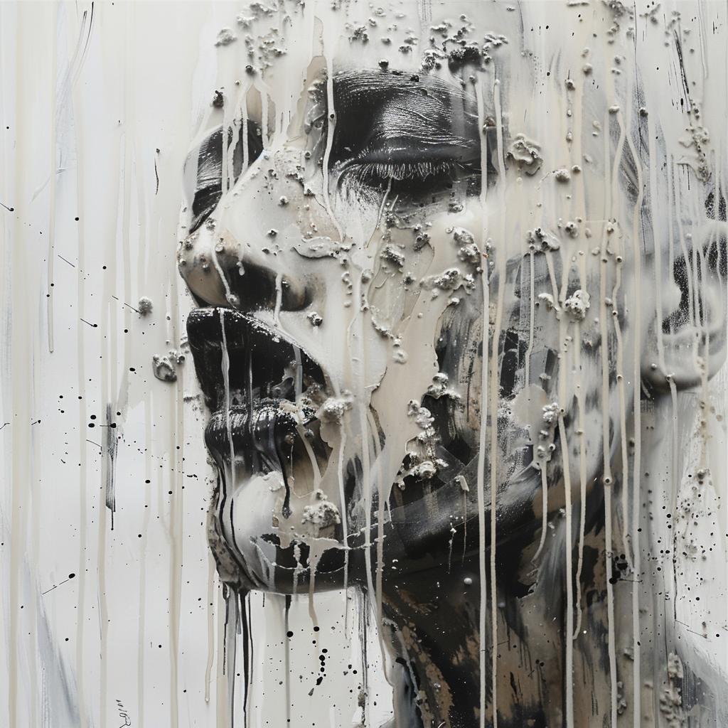 Dalmatian  encaustic  surreal  Beksinski  Magritte  impasto  painting  woman  face  color 954740