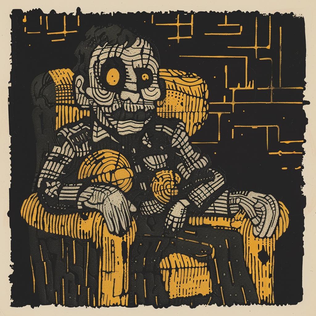 Robert  Crumb  drawing  man  chair  yellow  background  art  illustration  contemporary 932963