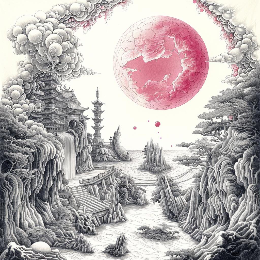 simple  minimal  SYNTHWAVE  Ukiyo-e  moon  river  Risograph  Symbolist  art  design 916257
