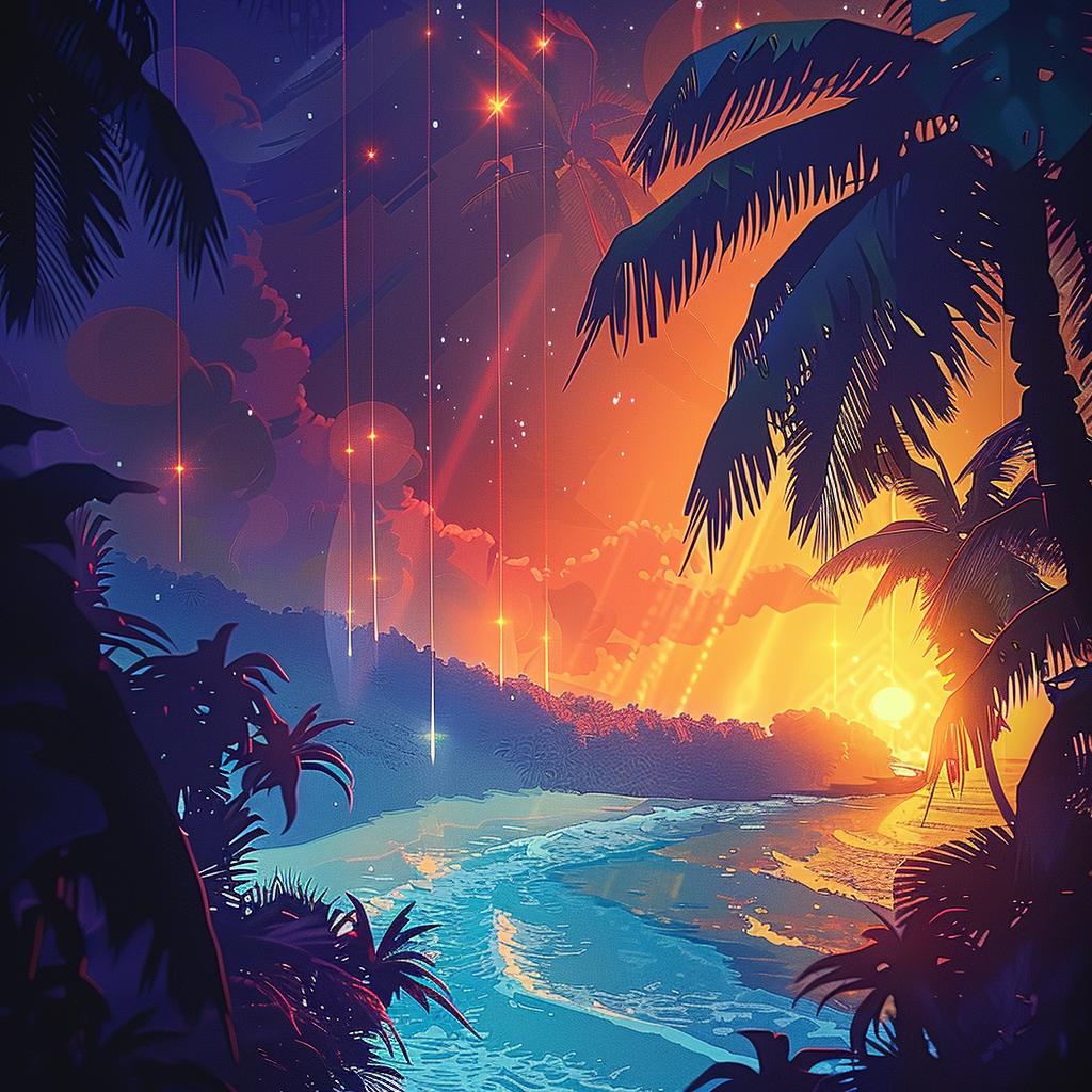 sunset  Hawaii  tropical  palm  trees  stars  night  scene  colorful  landscape 1016765