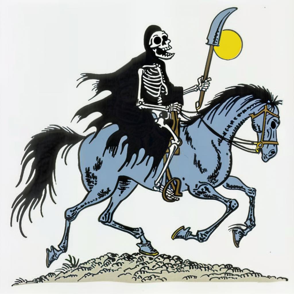 grim  reaper  horseback  skeleton  scythe  cartoon  dark  spooky  death  animation 1027349
