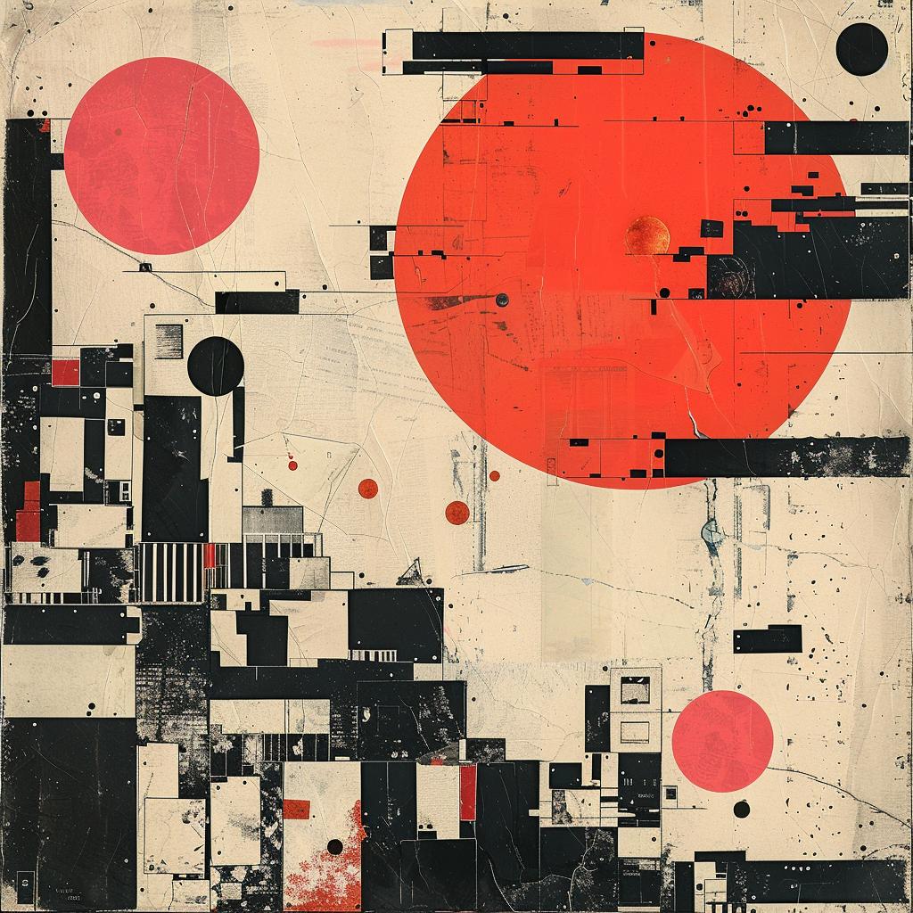 لوحة فنية بنائية، دوائر، أشكال، أحمر، أسود، أبيض، رسومية، 1019477