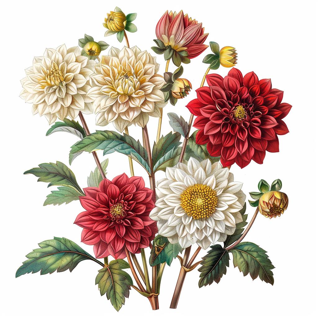 illustration  dahlias  white  background  nature  floral  botanical  minimalist  artwork  Codex 971491