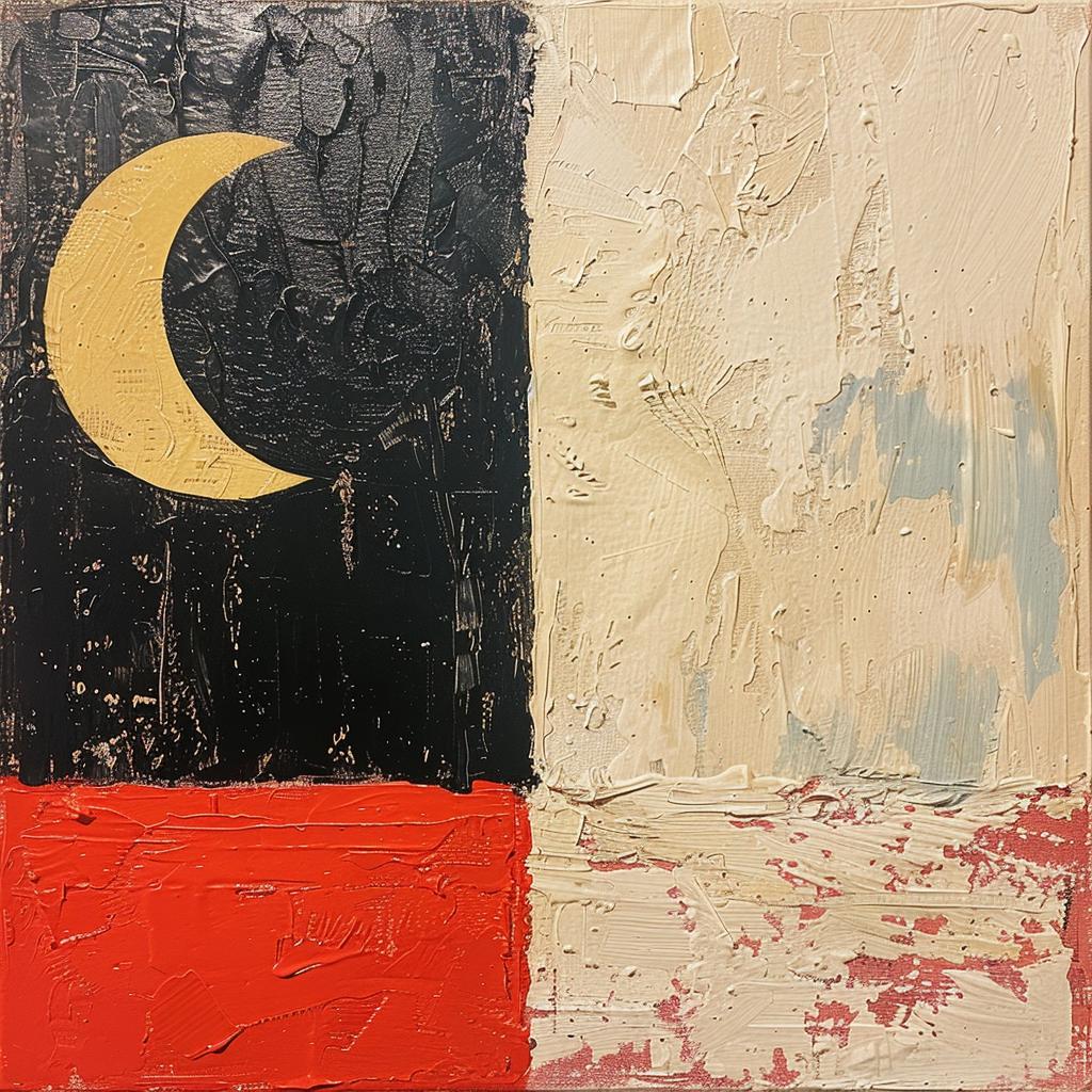 album  cover  painting  crescent  moon  flag  red  black  white  1980s 964156