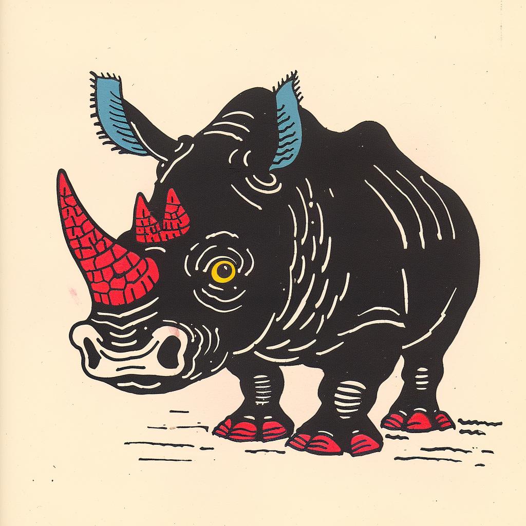 tattoo  rhino  SailorJerry  vintage  comic  red  nose  horns  playful  illustration 919695