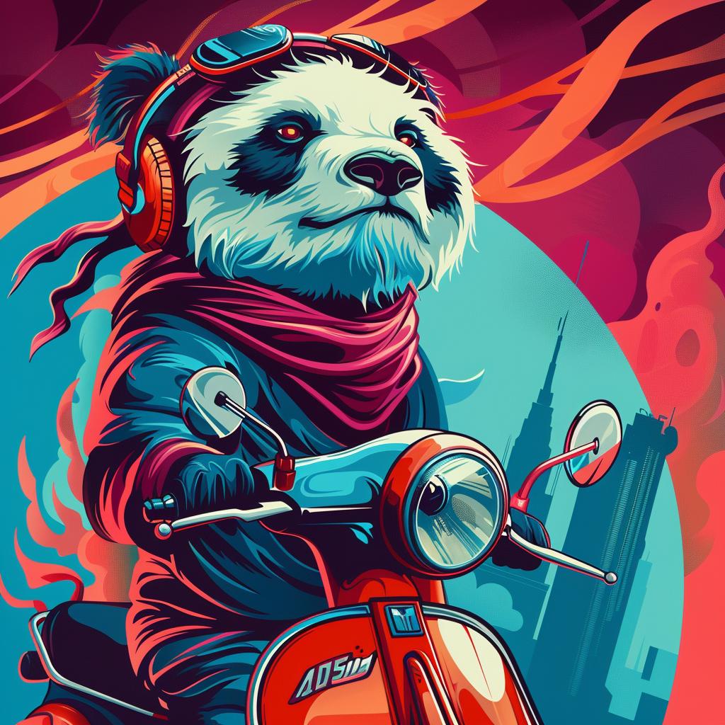 panda  moped  scooter  red  background  cute  animal  playful  illustration  transportation 1026328
