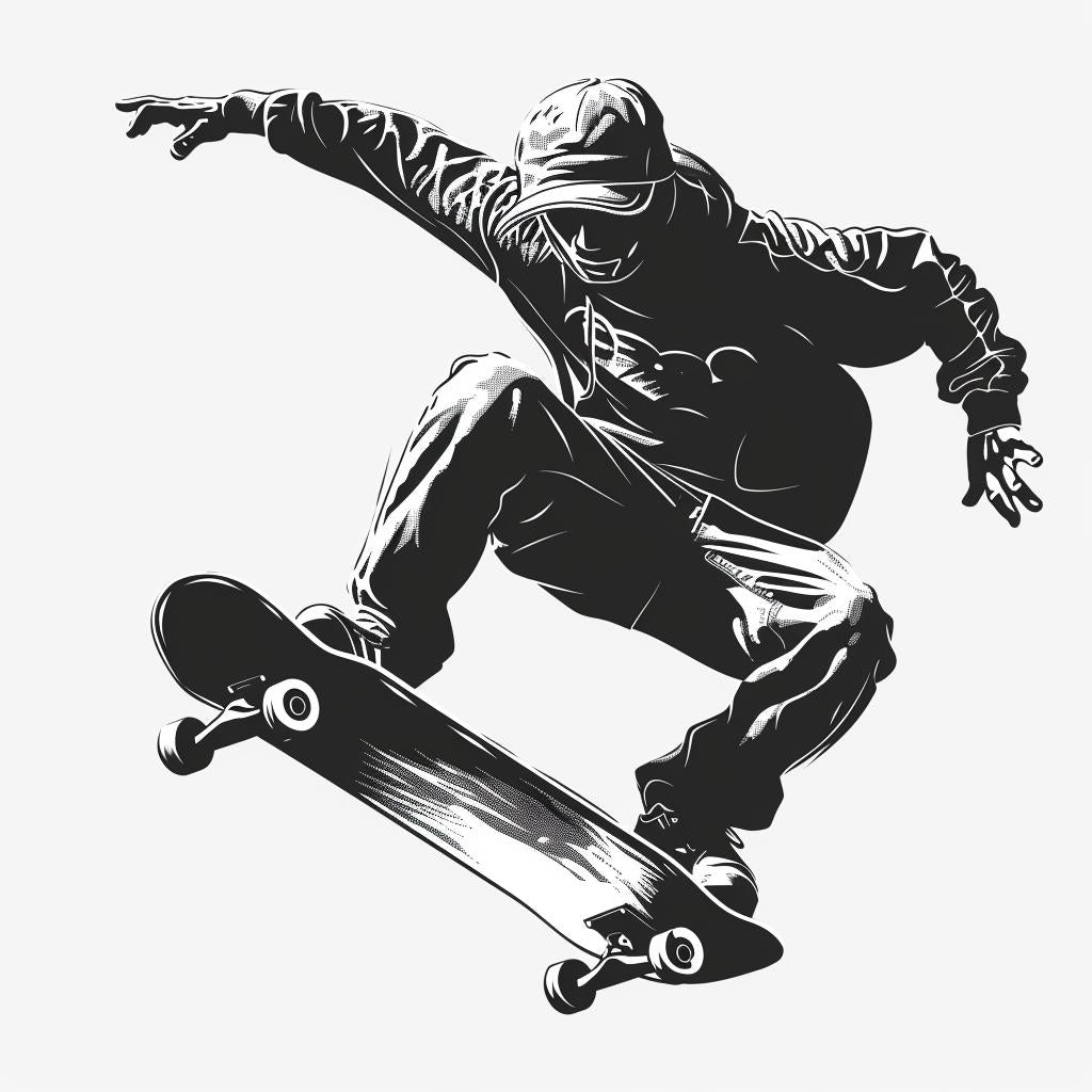 skateboarder  black  white  air  drawing  silhouette  minimal  vector  simple  linocut 952143