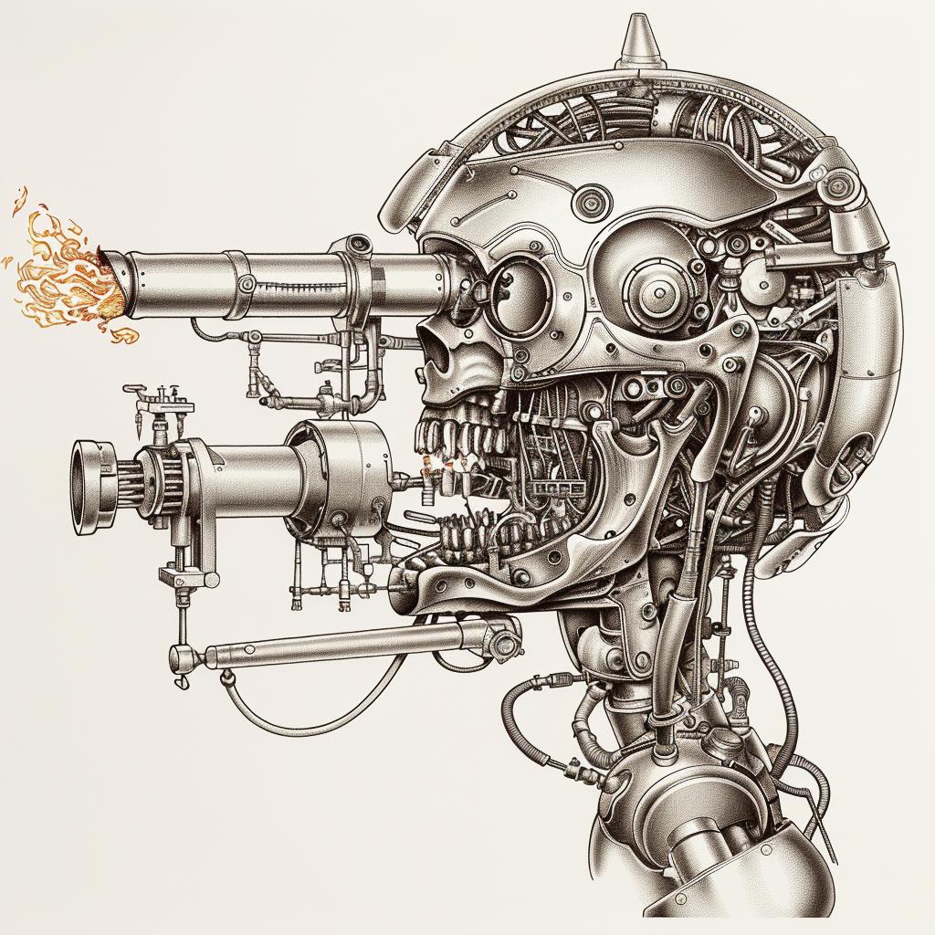 monster  robot  cyborg  flamethrower  drawing  white  background  fire  illustration  art 944089