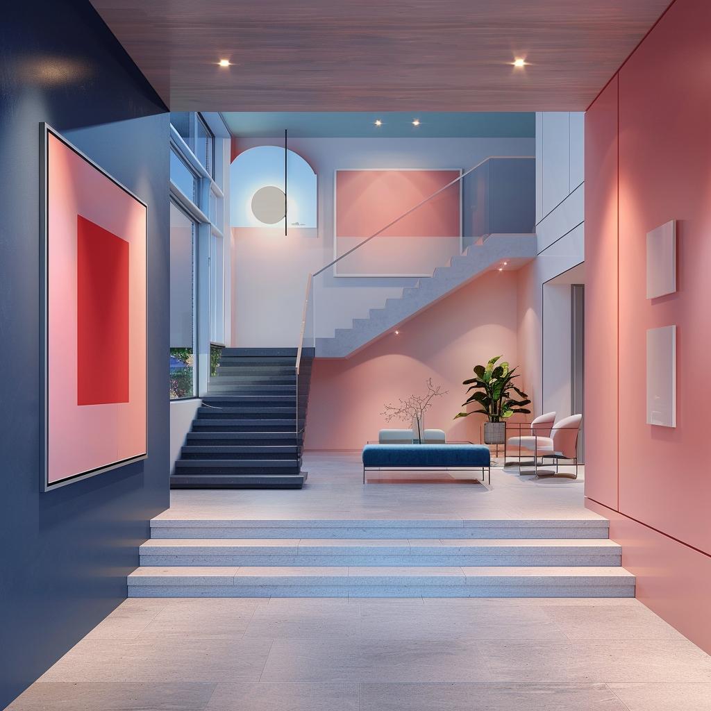 شقة فيلا هندسية باوهاوس الحديثة الملونة التصميم الداخلي الهندسة المعمارية الأنيقة 916133