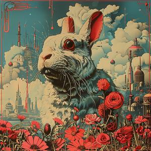 rabbit  field  flowers  city  background  colorful  nature  artistic  chromolithography  illustration 1053028