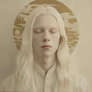 surreal  model  male  longhair  blonde  cross  gold  symbolist  risograph  Mitsumasa 1077393