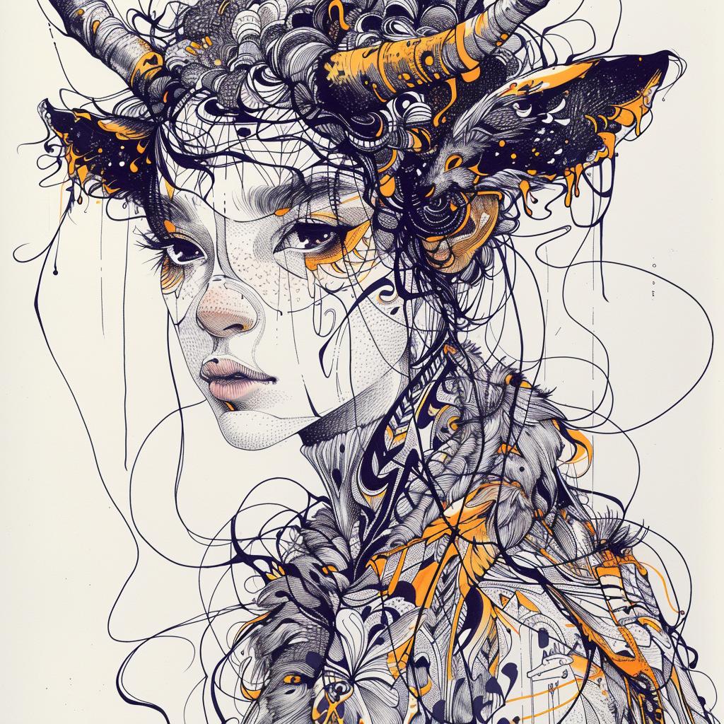 mythical  creature  hybrid  feminine  horns  drawing  fantastical  unique  blending  mystical 953269