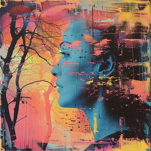 woman  background  trees  chromolithography  artistic  nature  portrait  vibrant  serene  colorful 1041204