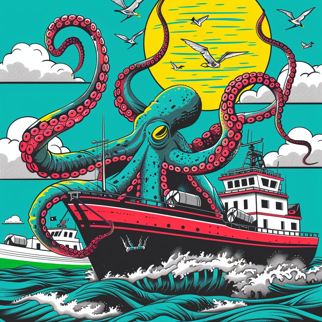 octopus  boat  ocean  marine  attack  strange  surreal  fishing  underwater  action 947064