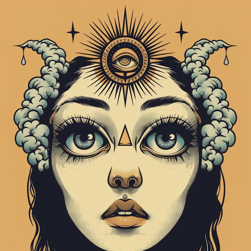 Bauhaus  Constructivism  halftone  lines  chiaroscuro  horns  eye  woman  head  poster 941448