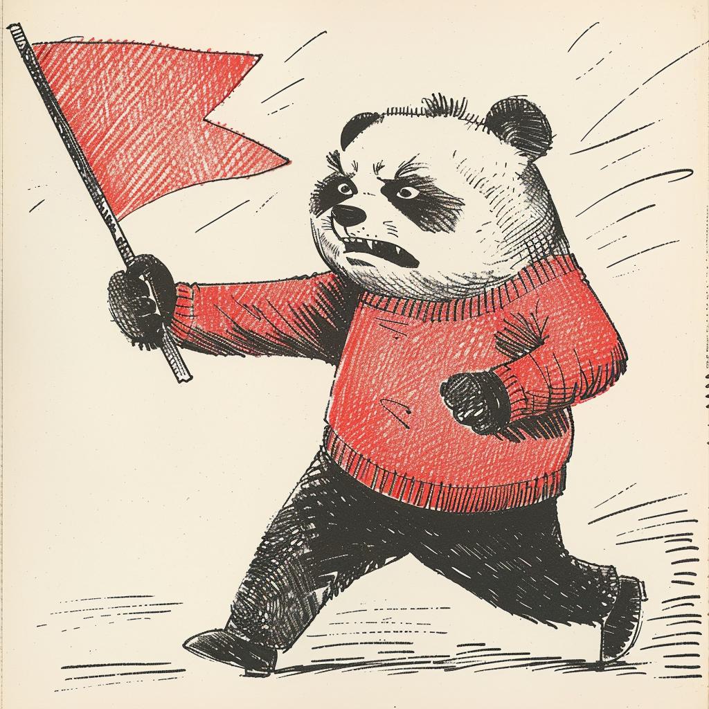 vintage  mascot  panda  angry  dynamic  sweater  pennant  cartoon  black-outlines  flag 921528