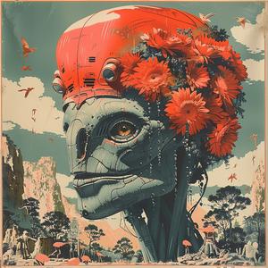 poster  robot  flowers  chromolithography  colorful  artwork  whimsical  abstract  graphic  design 1059541