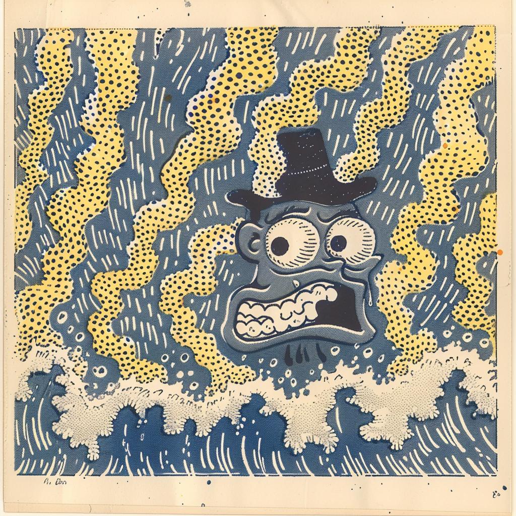 album  cover  navy  blue  cream  drawing  man  top  hat  wave 917736