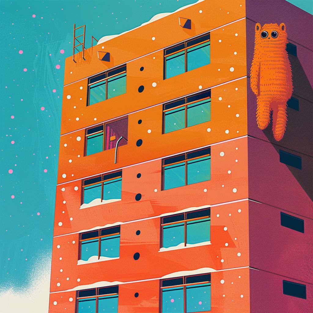 poster  bear  building  Mid-Century  orange  furry  chubby  intricate  playful  colorful 964186