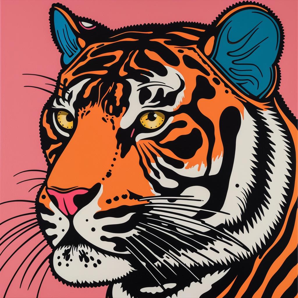 tiger  fiveeyes  blue  orange  stripes  pink  animal  vibrant  graphic  art 973095