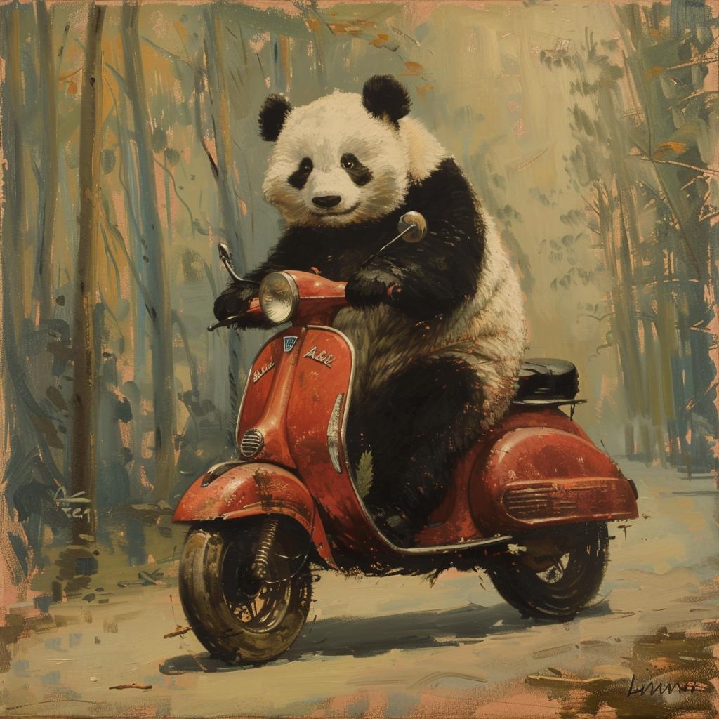 panda  vespa  canvas  art  illustration  quirky  animal  scooter  playful  fun 1019628