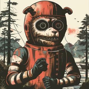 monkey  space  surreal  album  cover  Risograph  symbolist  hyper-realistic  screenprinting  creative 1077869