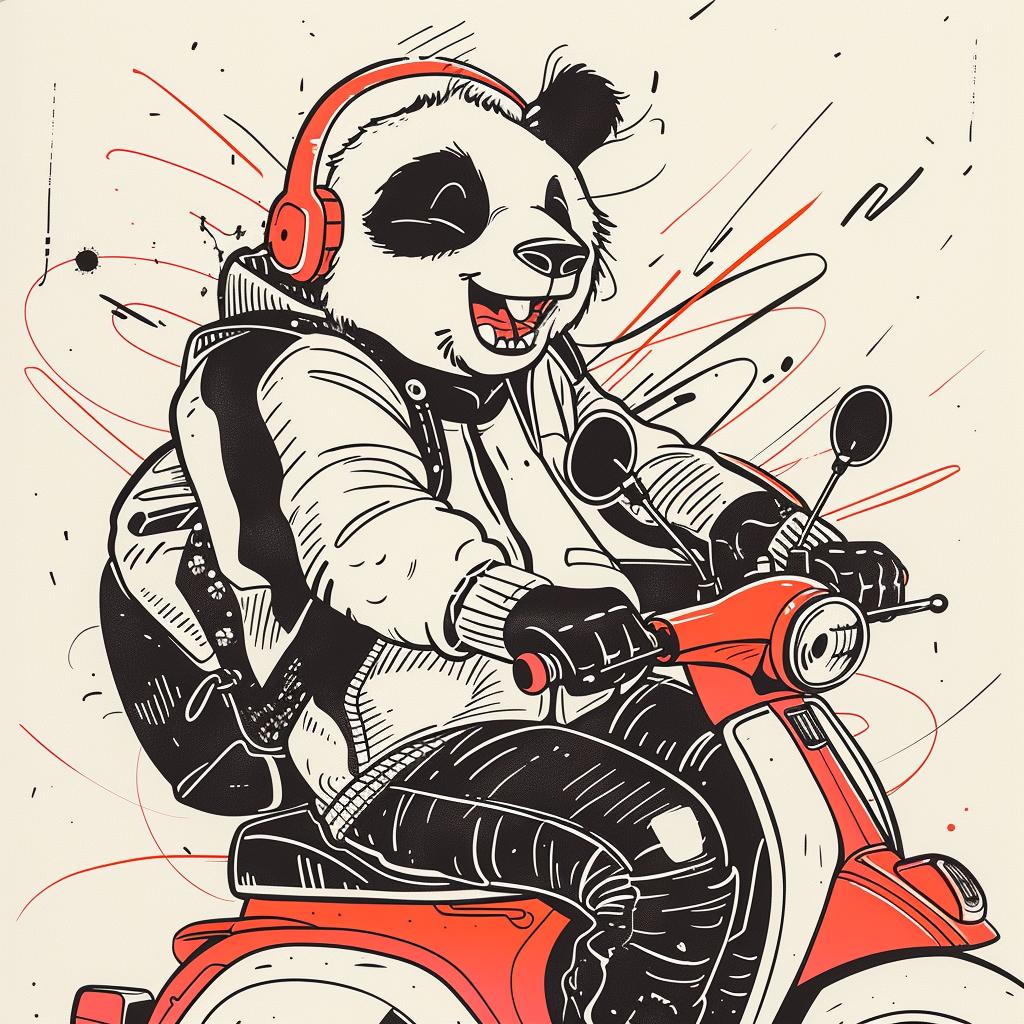 panda  moped  happy  scooter  cartoon  fun  whimsical  playful  animal  art 938914