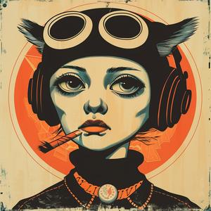 vintage  poster  girl  hat  goggles  Risograph  Symbolist  hyper-realistic  screenprinting  art 1074802