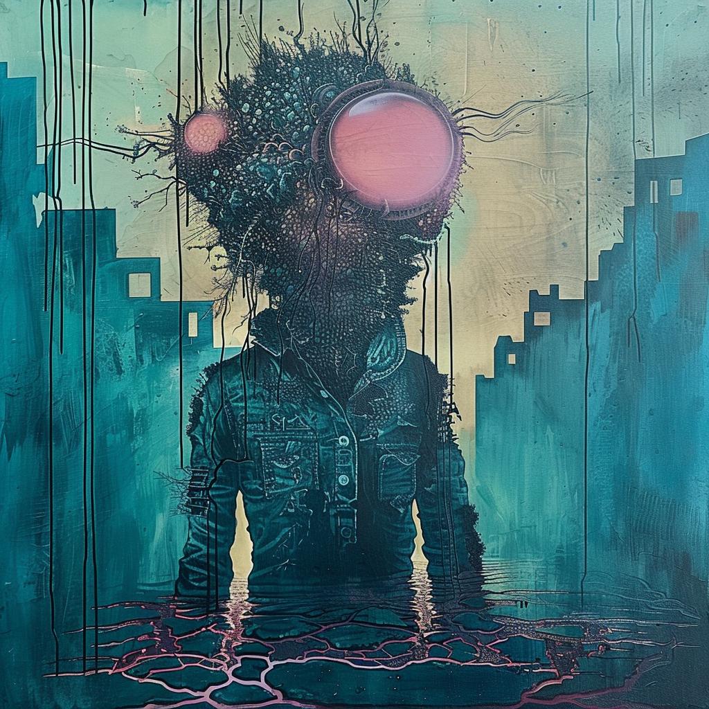 blue  teal  encaustic  impasto  Jean  Giraud  occult  urban  man  portrait 923767