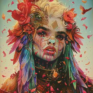 glitter  drawing  woman  feathers  flowers  colorful  head  creative  artistic  expression 1054566