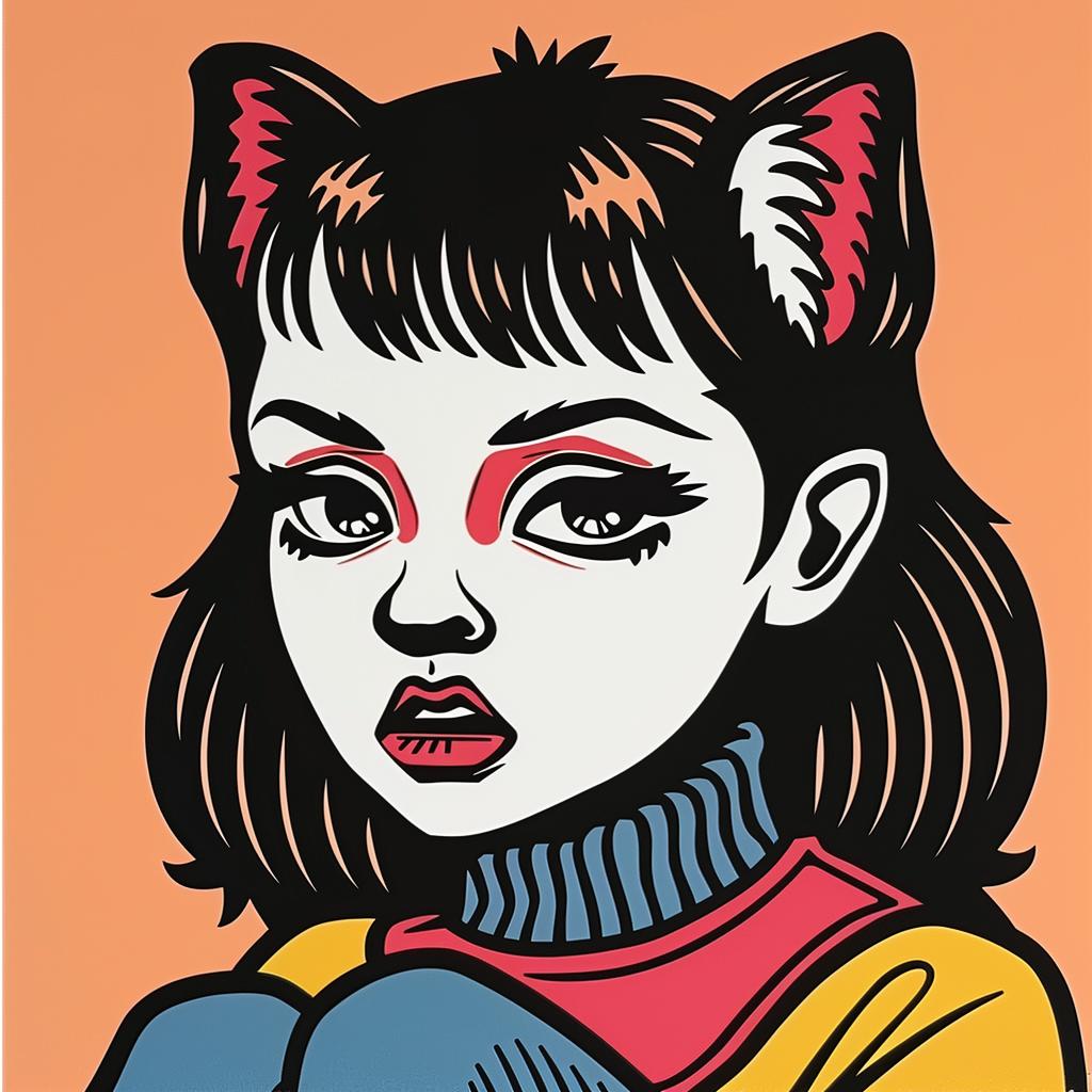 popart  illustration  cat  ears  colorful  design  playful  modern  whimsical  graphic 966800