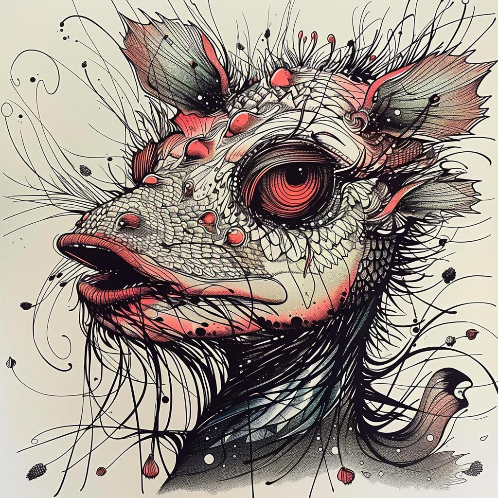 mythical  creature  lizard  drawing  red  eyes  fantasy  imaginative  close-up  surreal 948797