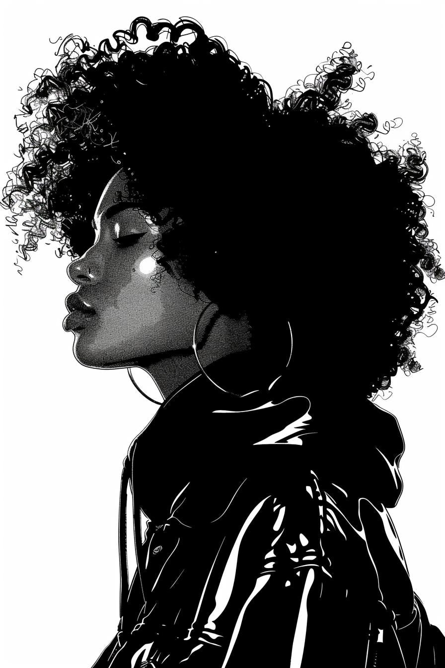 drawing  woman  afro  black  white  art  portrait  style  vector  minimal 954221