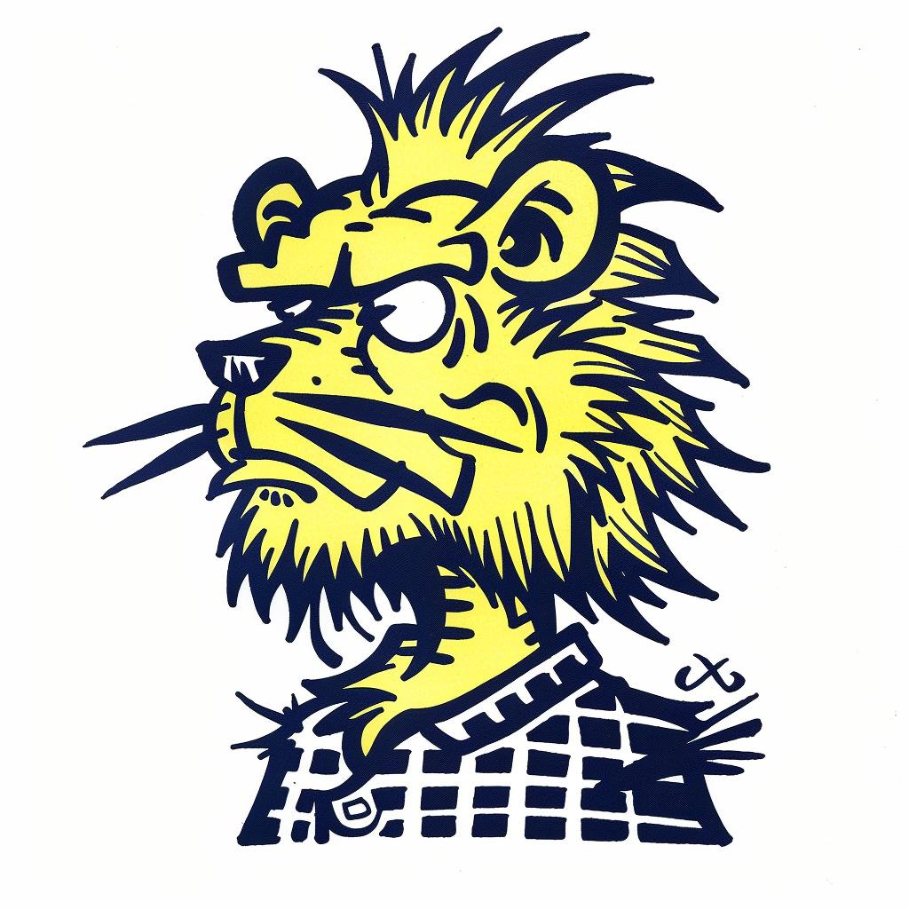 lion  mascot  cartoon  checkered  shirt  front  facing  character  illustration  colorful 1027760