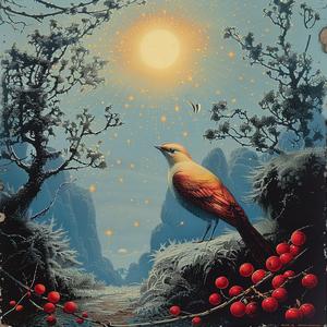 chromolithography  painting  bird  rock  berries  nature  art  color  illustration  detail 1057130