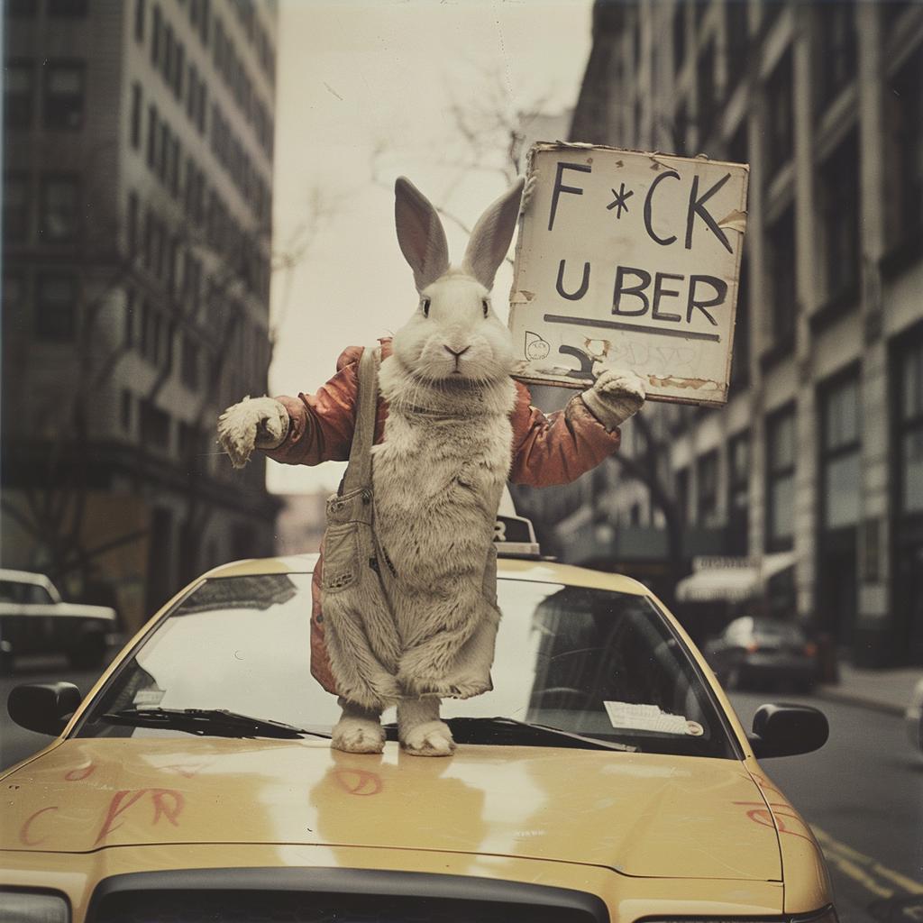 surreal  collage  NYC  rabbit  costume  taxi  sign  humor  urban  fashion 970074