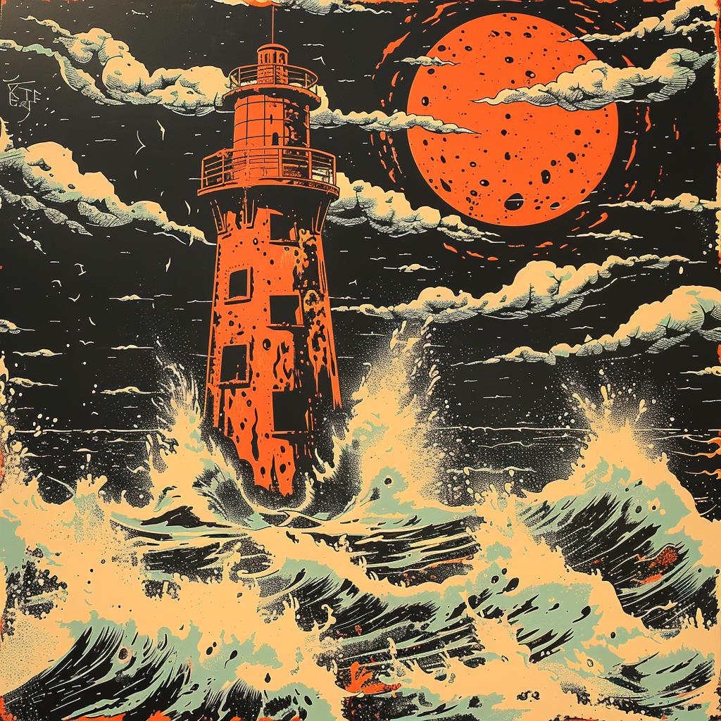lighthouse  ocean  art  poster  style  Chris  Bachalo  illustration  nautical  moody 924514