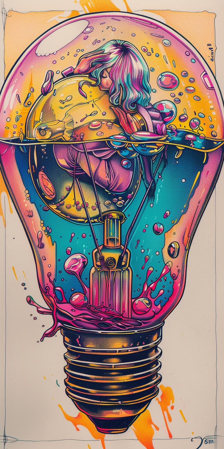 lightbulb  liquid  digital  art  woman  drowning  surreal  conceptual  colorful  modern 940531
