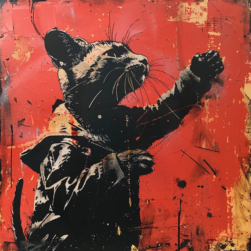 surreal  hyper-realistic  screenprinting  encaustic  cat  red  background  dynamic  artistic  bold 960010