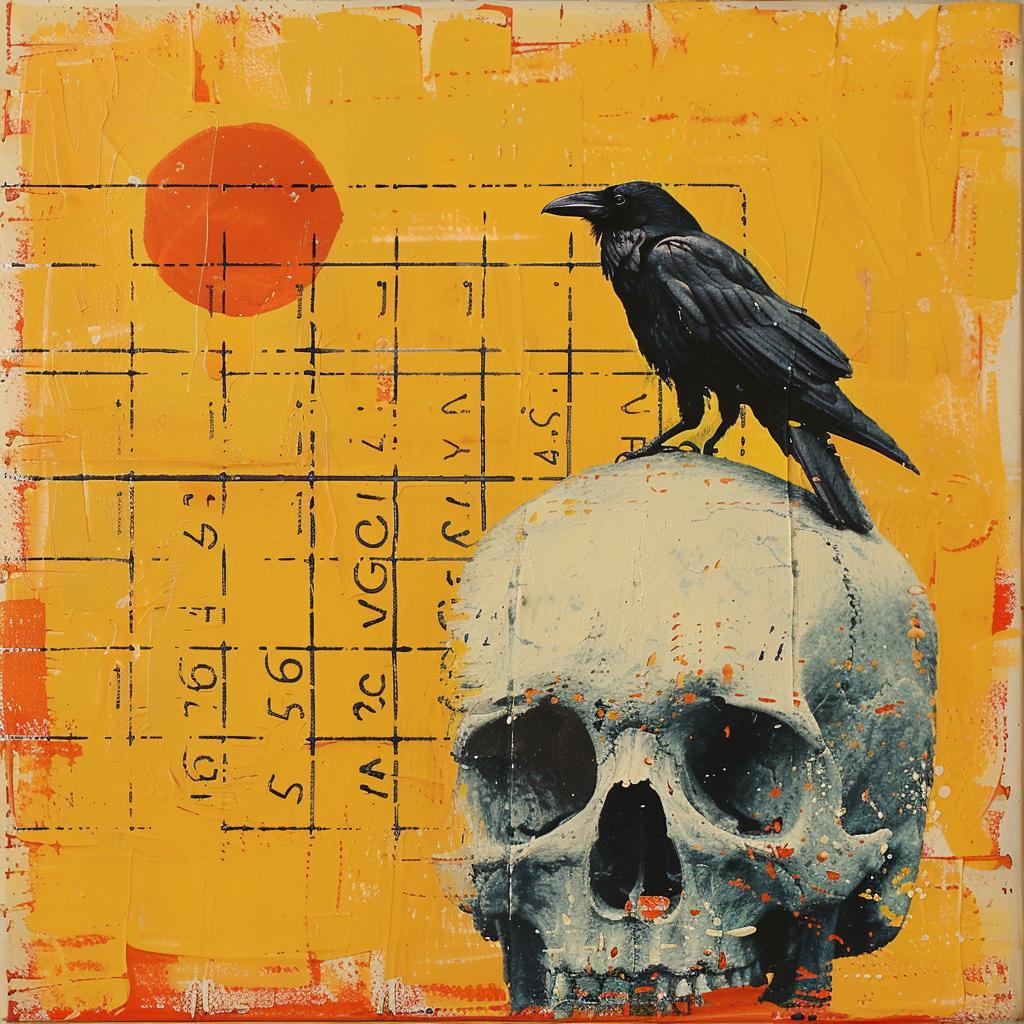 encaustic  paint  skull  raven  impasto  hand-painted  dark  artwork  symbolic  crow 1016041