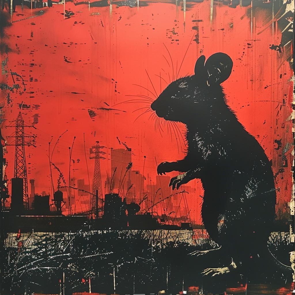 surreal  hyper-realistic  screenprinting  encaustic  rat  red  city  background  urban  dynamic 960014