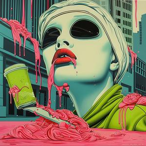 surreal  album  cover  painting  woman  drink  umbrella  symbolist  risograph  hyper-realistic 1077758