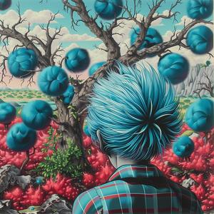 boy  bluehair  blueberries  playful  whimsical  colorful  illustration  childlike  charming  unique 1037479