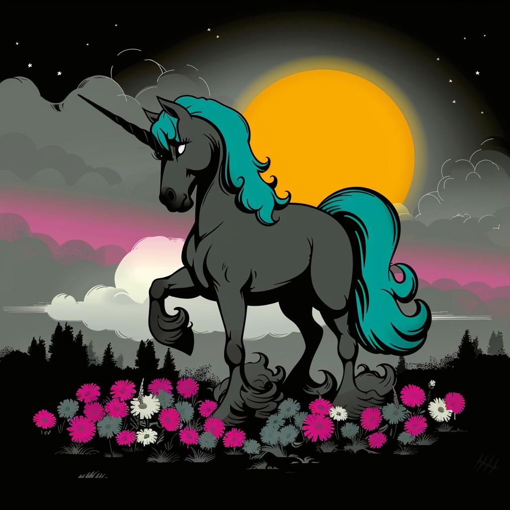 unicorn  black  blue  mane  flowers  fantasy  forest  mythical  nature  art 1021428