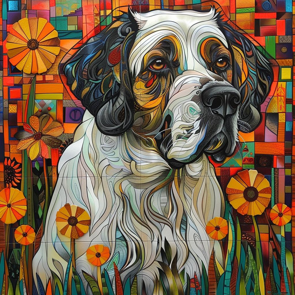 StBernard  dog  field  flowers  painting  vibrant  artwork  nature  whimsical  composition 938604