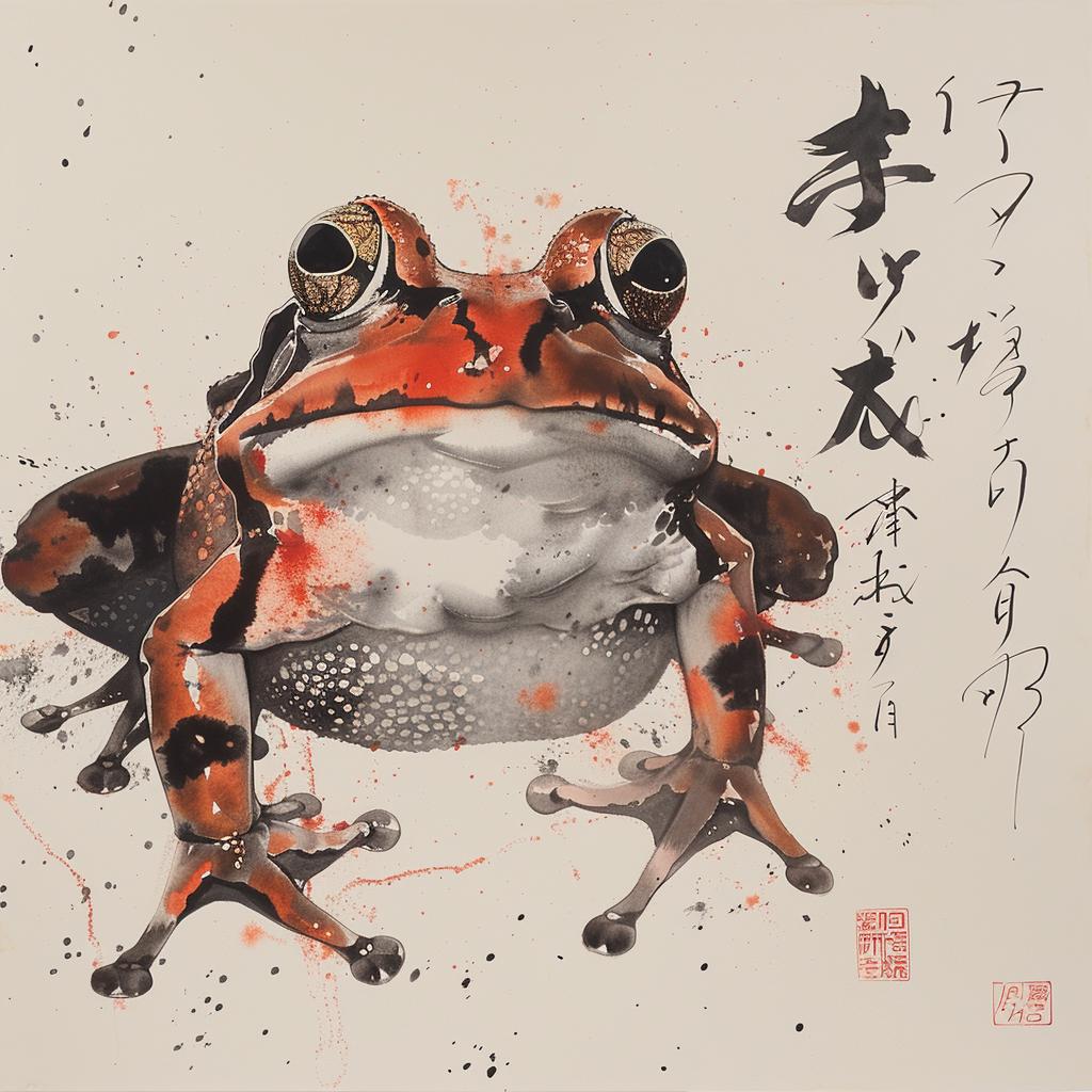 frog  painting  Chinese  characters  whitespace  illustration  nature  art  cultural  symbolism 1029264