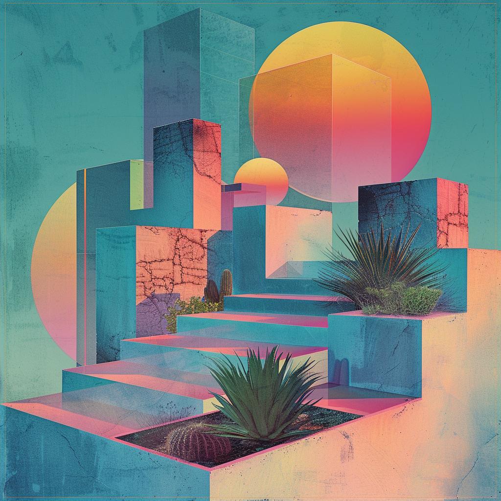 city  cactus  painting  Nychos  colorful  abstract  electro  synthwave  design  art 960670