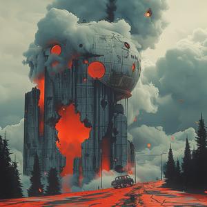 painting  building  clouds  fire  orange  red  intense  abstract  dramatic  urban 1040177