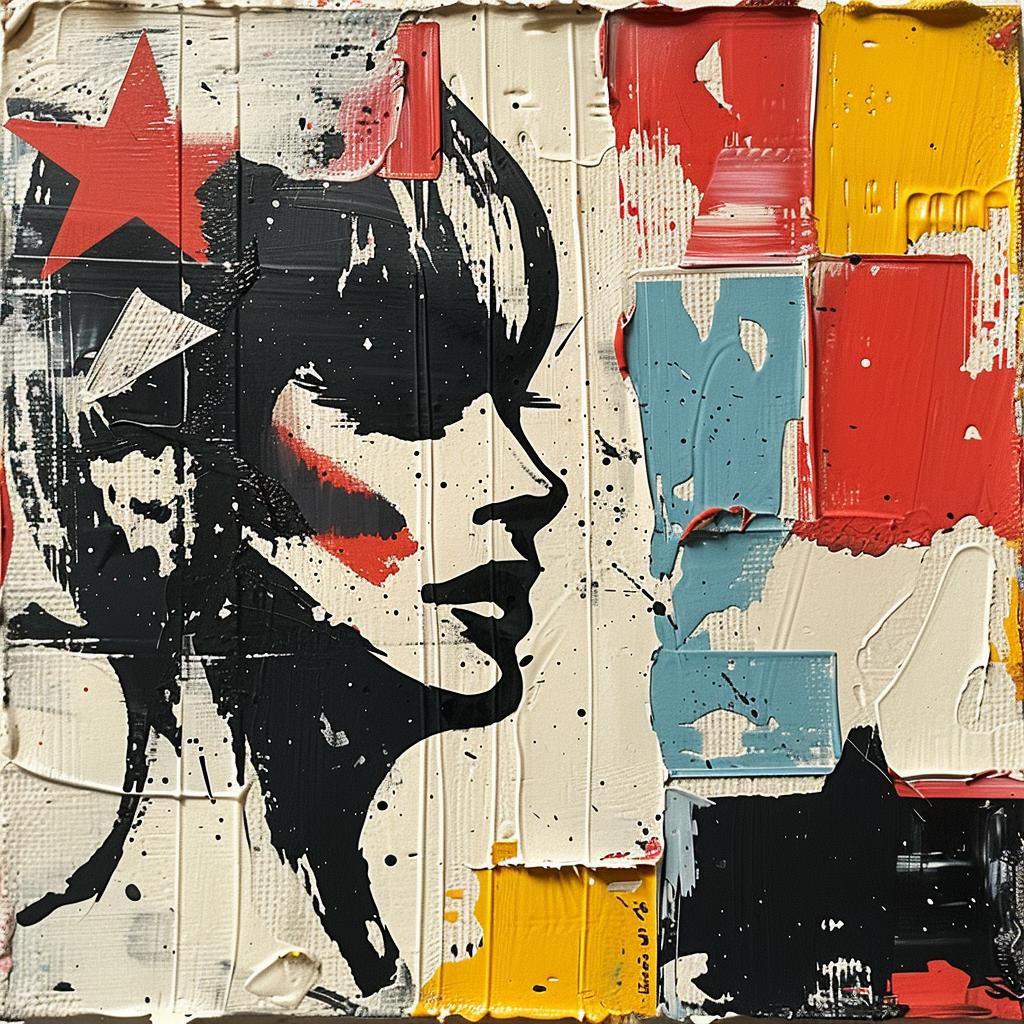 woman  red  stars  encaustic  palette-knife  impasto  Picasso  vibrant  artistic  expression 1016563